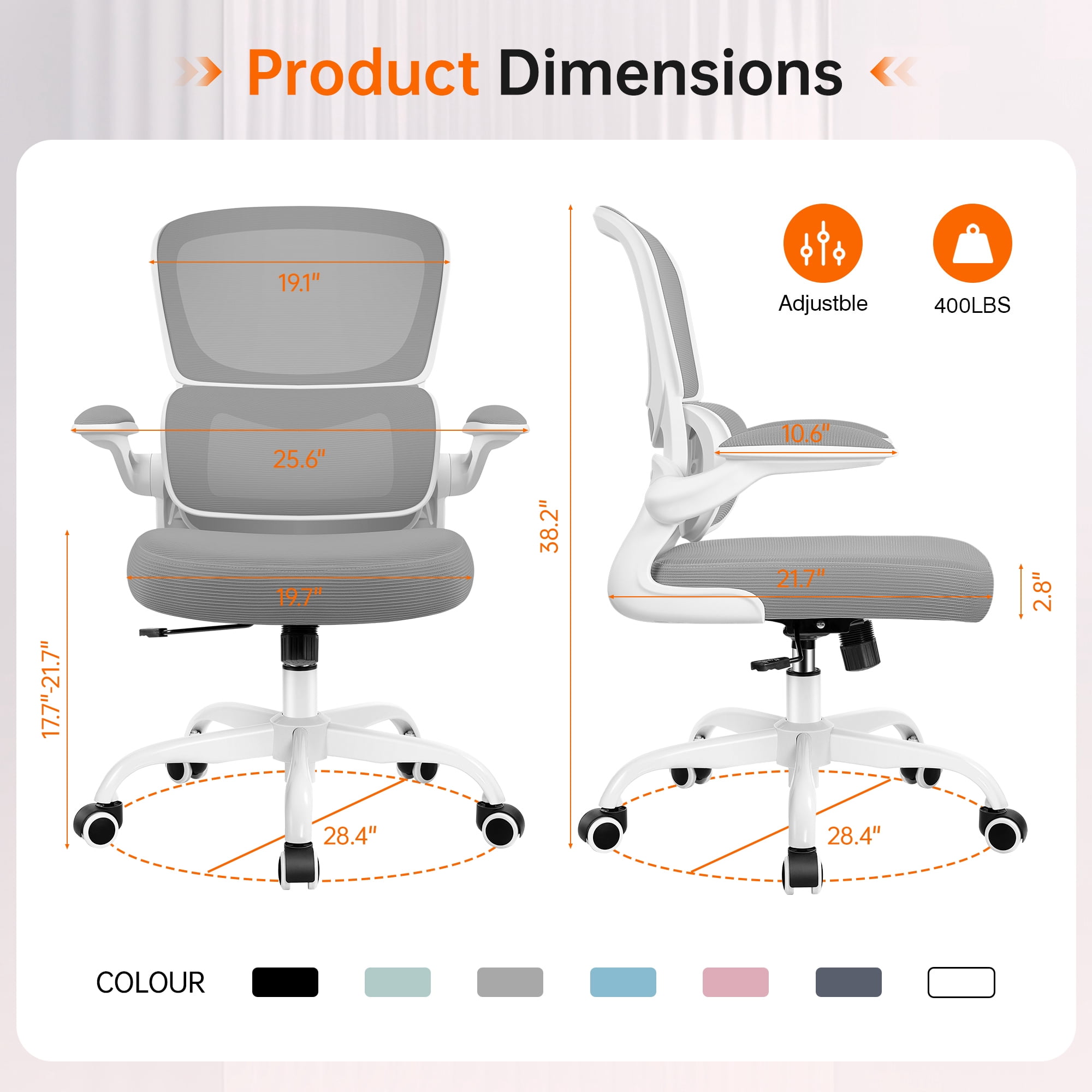 COOLHUT Office Chair, Ergonomic Desk Chair with Lumbar Support and Adjustable Armrests, Breathable Mesh Computer Gaming Chair, Reclining Task Chair for Home Office, Light Gray