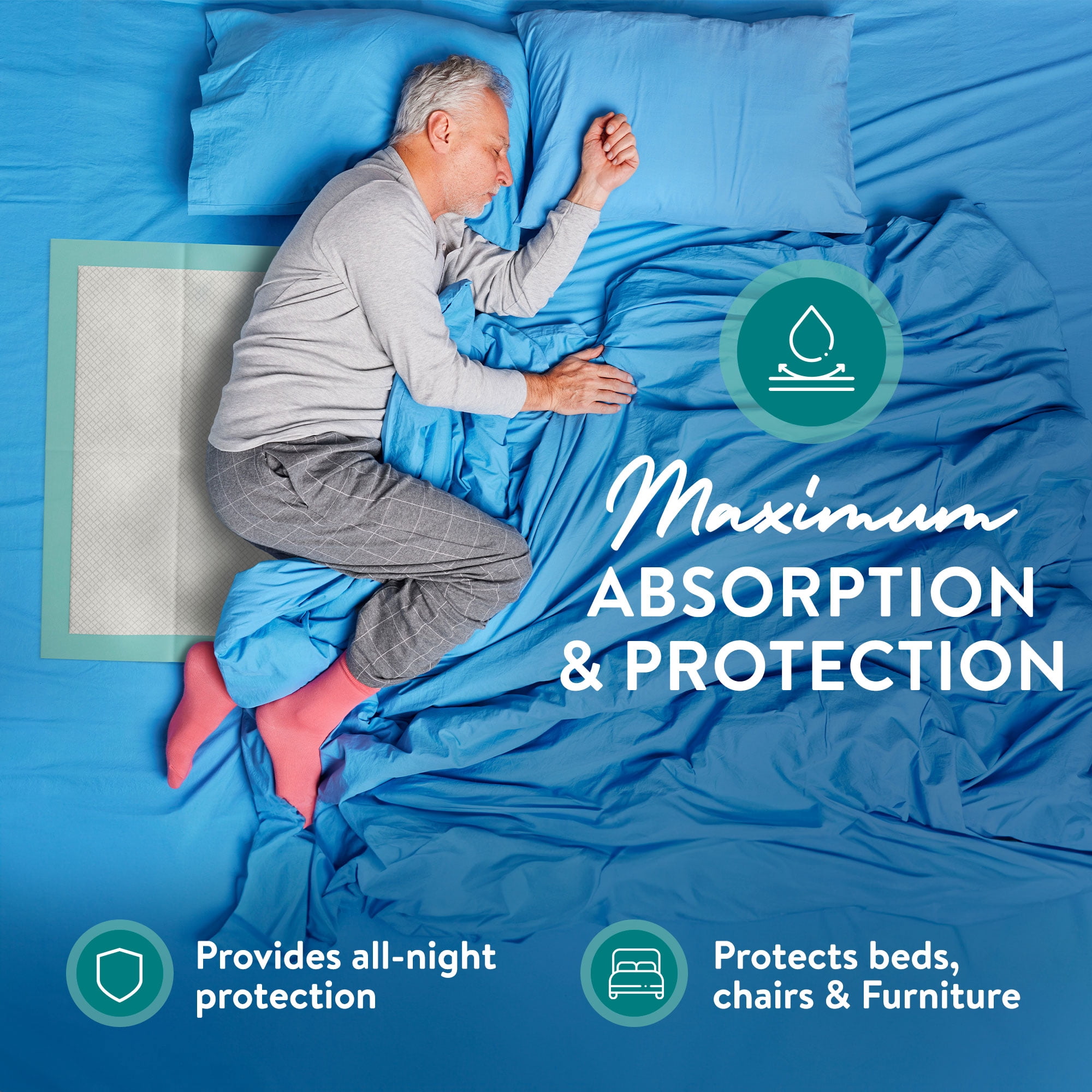 Inspire Super and Ultra Absorbent Disposable Bed Pads for Chronic Incontinence (36" X 36" Pack of 50 With Adhesive)