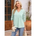 thumbnail image 3 of DARING DIVA Women's Eyelet 3/4 Sleeve V Neck Peplum Tops Pleated Shirts XL Mint Green, 3 of 7