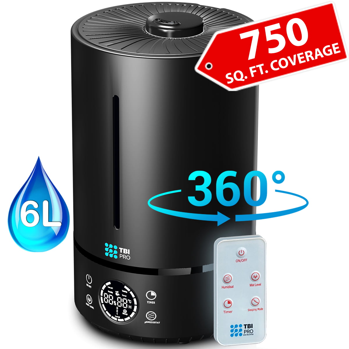 Top-Fill 6L Cool Mist Large Humidifier for Home - 360° Humidifiers for