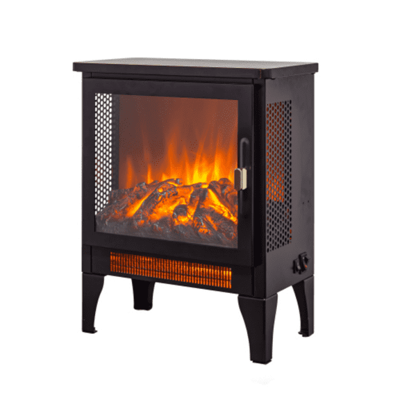 17" Freestanding Electric Fireplace Stove Heater, 3D Flame Effect, Black