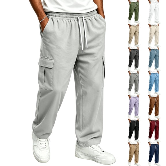 Men's and Big Men's Baggy Sweatpants Open Bottom Cotton Blend Joggers Drawstring Elastic Waist Athletic Workout Casual Cargo Pants