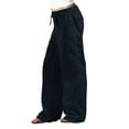 thumbnail image 2 of Jxximdong Pants for Women Womens Linen Beach Pants Casual Elastic High Waisted Wide Leg Loose Comfy Trousers With Pockets Blue S Trousers, 2 of 6