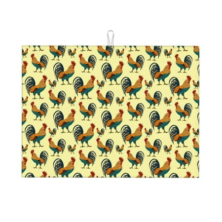 

Cauagu Dish Drying Mat 24*18 inch Absorbent Dish Drainer Kitchen Counter Dish Drying Pad for Countertops Sinks Draining Racks( Roosters In Farm)