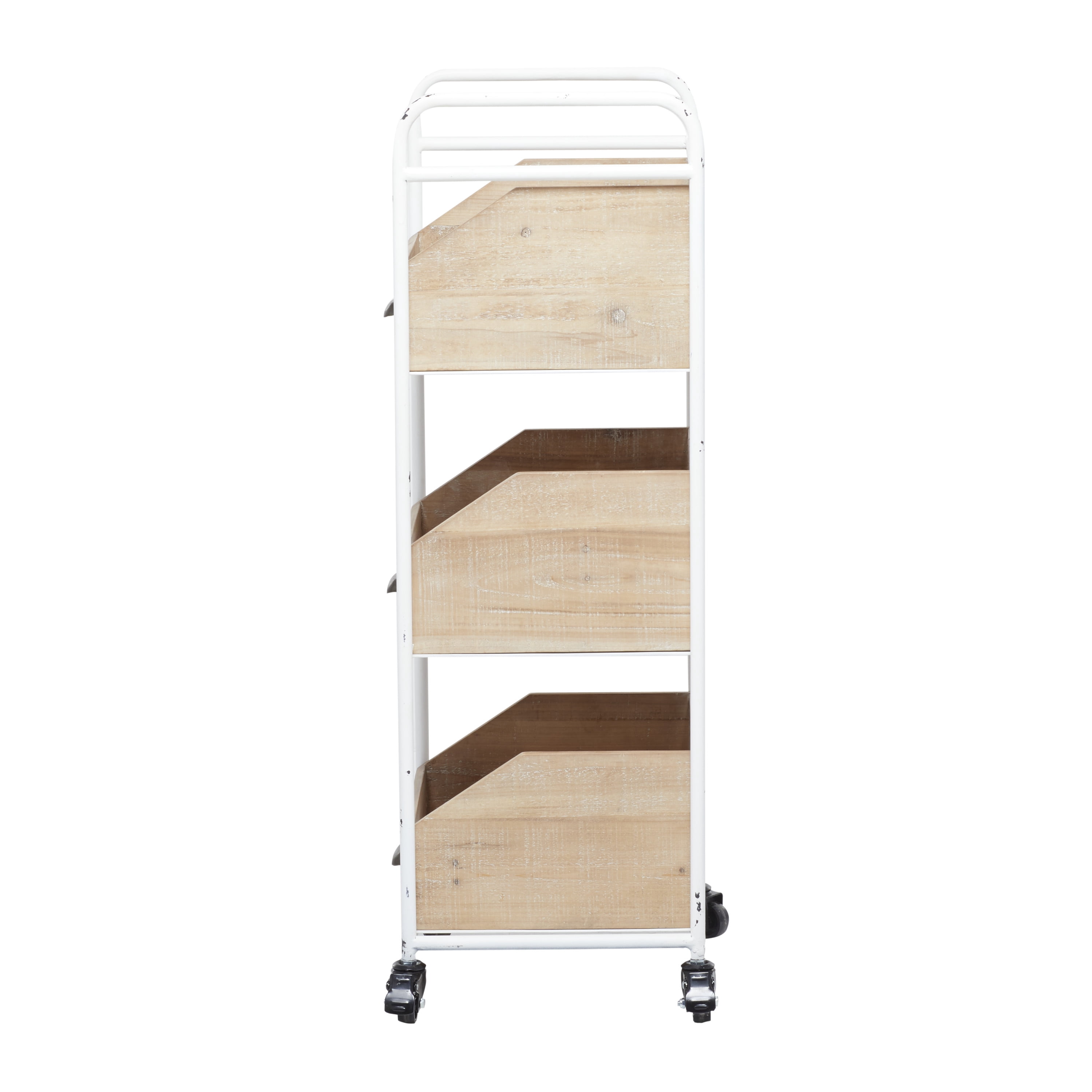 DecMode 12"W, 36"H Wood Industrial Storage Cart, Brown, 1-Piece