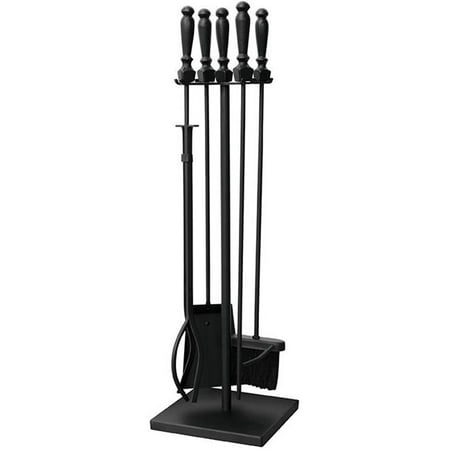 - 5 Piece Black Wrought Iron Fireset with Ball Handles