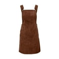 thumbnail image 6 of Women's Cute Corduroy Overall Bib Dress Solid Color Loose Fit Pinafore Suspender Dress Skirt Jumper 2025, 6 of 7