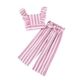 thumbnail image 2 of Antinious Toddler Girls Short Sleeve Round Neck Shirts Set Stripe Ruffle Sleeve Tops with Stripe Pants Belt Summer, 2 of 5