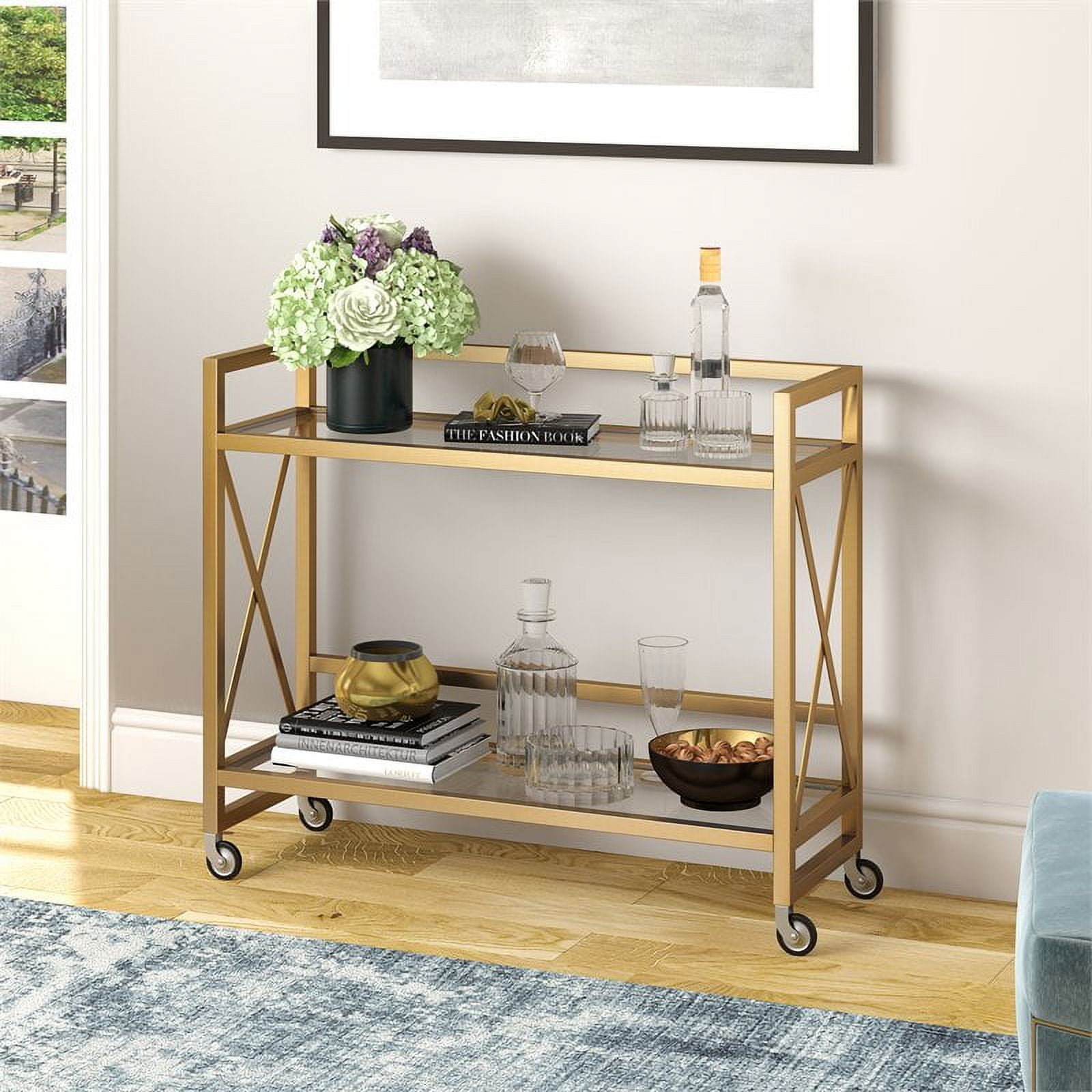 Luxe Rachel Zoe 3-Tier Brass Bar Cart with Glass Shelves - QVC.com