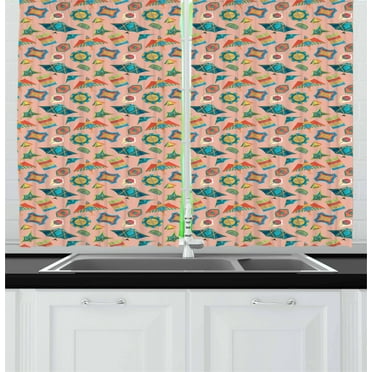 Kites Curtains 2 Panels Set, Various Type of Kites Kids Toys Asian Culture Elements Colorful Traditional Motifs, Window Drapes for Living Room Bedroom, 55W X 39L Inches, Multicolor, by Ambesonne