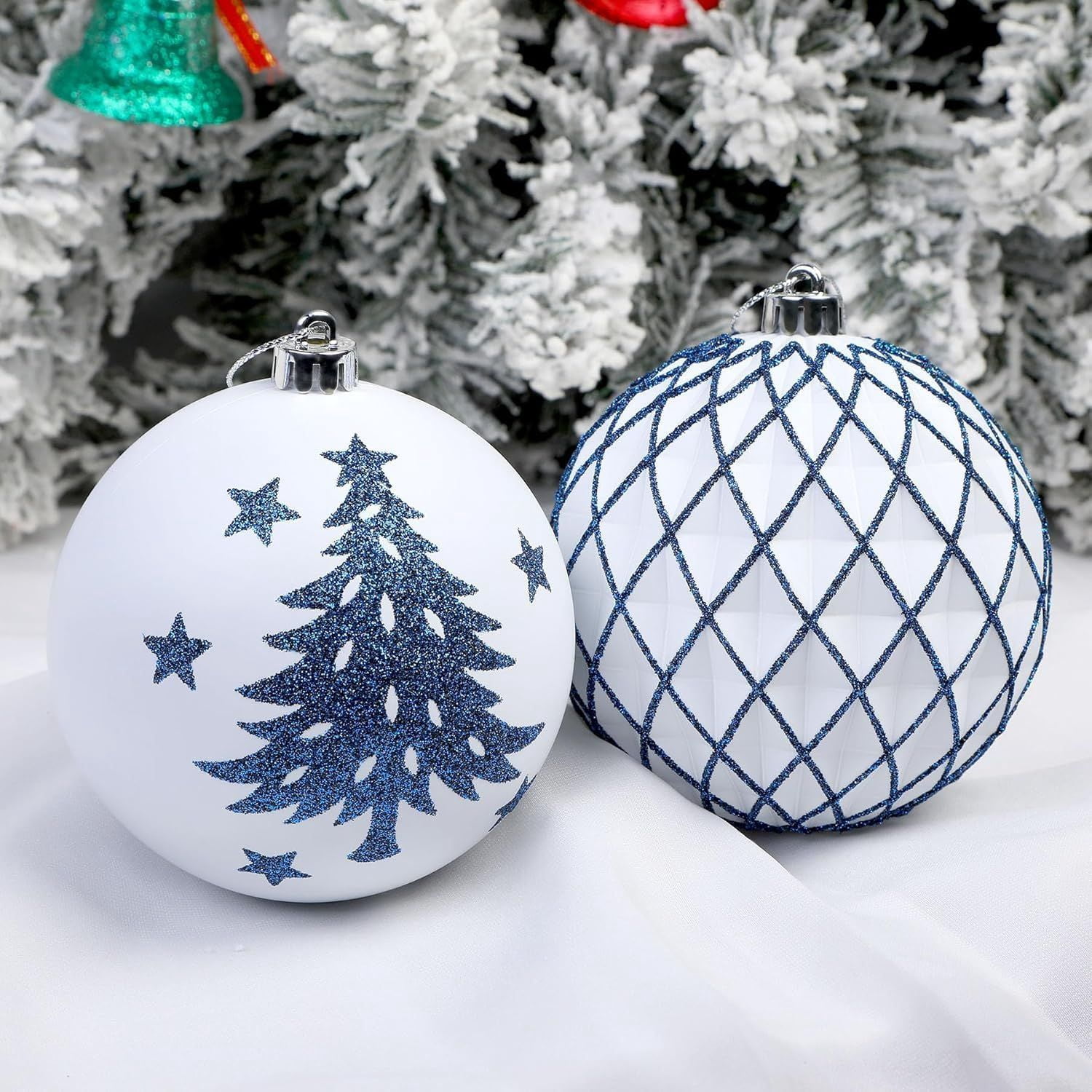 100MM/4 Inch 9PCS Large Christmas Balls Ornaments, Shatterproof Plastic Hanging Big Baubles Set for Xmas Tree Decoration Holiday Party Wedding Decorations with Hook