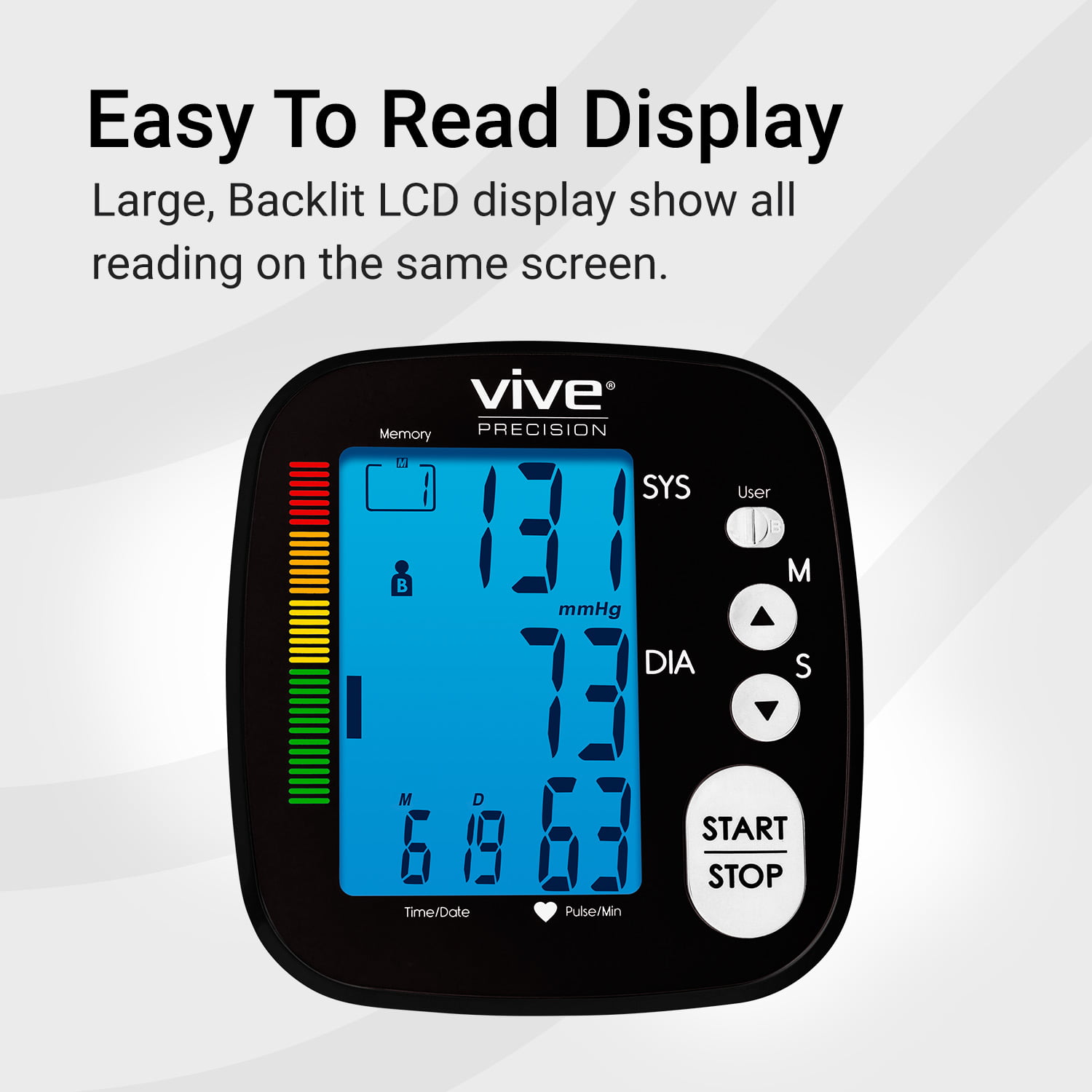 Vive Precision Blood Pressure Monitor Cuff Silver Backlit LCD Display  Pre-owned