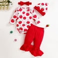 thumbnail image 2 of TOWED22 Newborn Infant Girl Clothes Rib Knit Romper Daisy Print Pants Headband Baby Clothes for Girls 0 3 6 12 18 24 Months,Color: Red,Size:9-12 M, 2 of 9