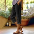 thumbnail image 2 of Dagugfen Cotton Linen Capris for Women with Pockets Straight Leg Drawstring Elastic Waist Capri Pants Lightweight Casual Beach Pants, 2 of 8