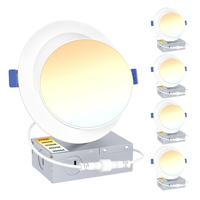 Ensenior 4 Pack 6 inch Gimbal Led Recessed Lighting, 90° Rotatable and 5CCT Selectable, Dimmable Eyeball Recessed Lights, Angled Adjustable Ceili