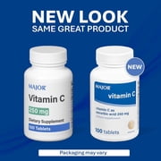 Major Vitamin-C Ascorbic Acid Dietary Supplement Tablets, White, 500 mg, 100 Count