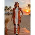 thumbnail image 2 of Women's Elegant Animal Print Long Dress Set, Slim-Fitting Moo Moo Skirt & Scarf, Beach Sun Protection Shawl, All Seasons Fashion, 2 of 10