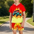 thumbnail image 4 of Atogsazn Kids Boys Summer Clothes Set Childrens Printed Short Sleeve Hooded Shirts & Shorts Outfit Hoodies Red 5-6 Years Fashion, 4 of 7