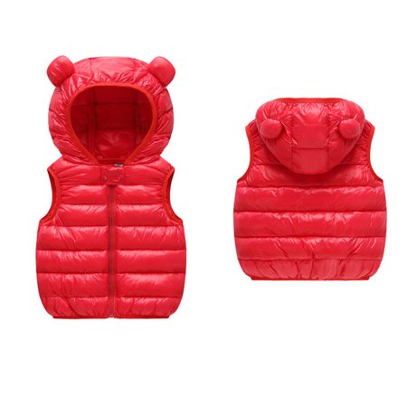 

DNDKILG Children Boy Girls Sleeveless Padded Puffer Jacket Toddler Baby Hooded Zip Up Fall Winter Outerwear Ears Vest Red 1Y-5Y