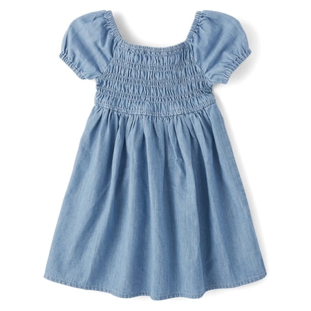 The Children's Place Baby Toddler Girls Short Sleeve Chambray Dress, Sizes 6M-5T
