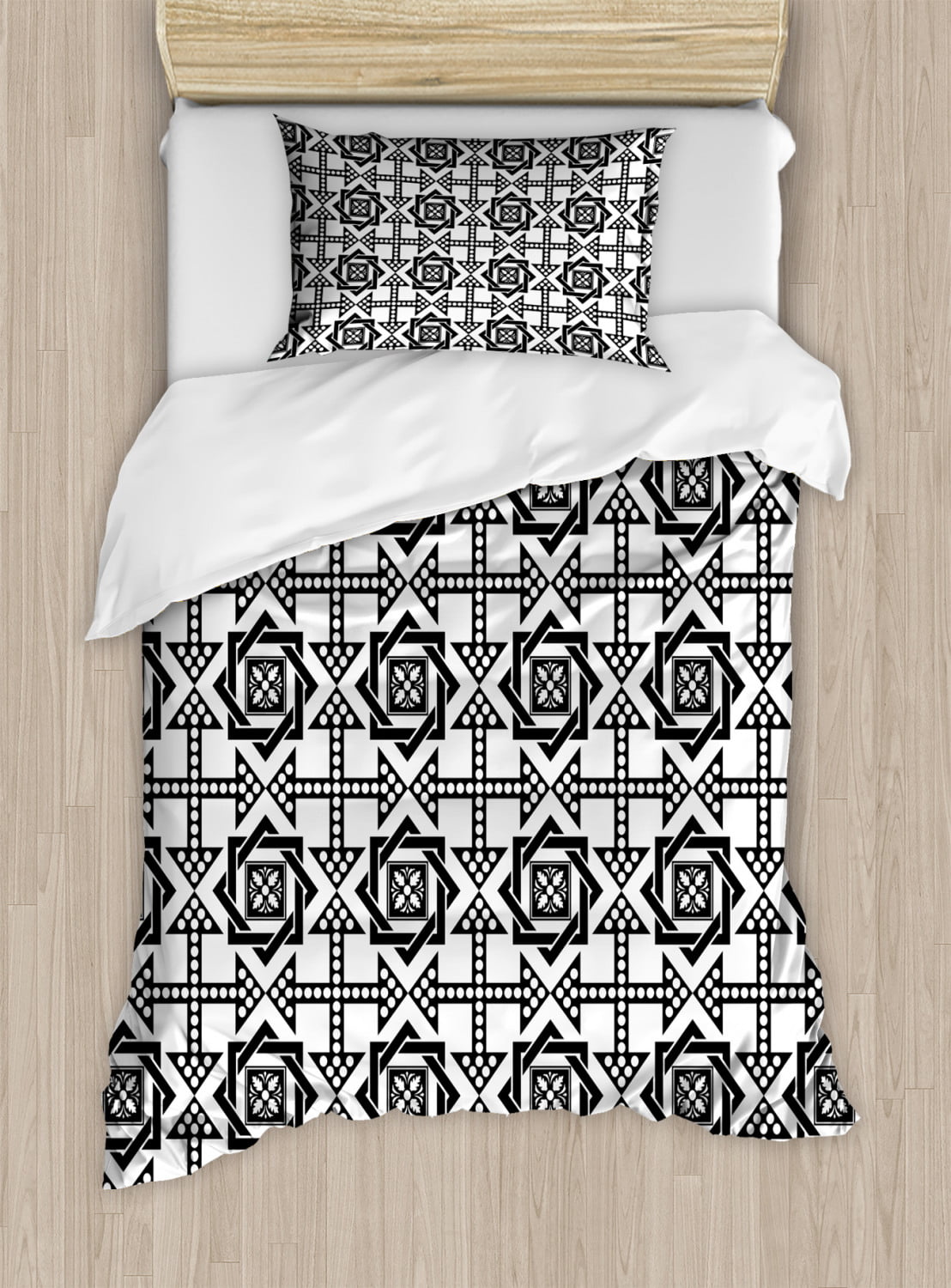 Black And White Twin Size Duvet Cover Set Celtic Star Pattern