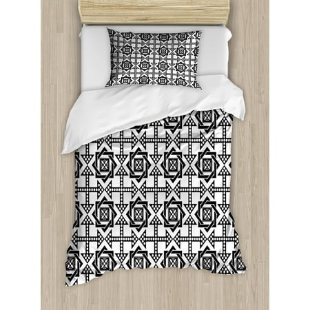 Black And White Twin Size Duvet Cover Set Celtic Star Pattern
