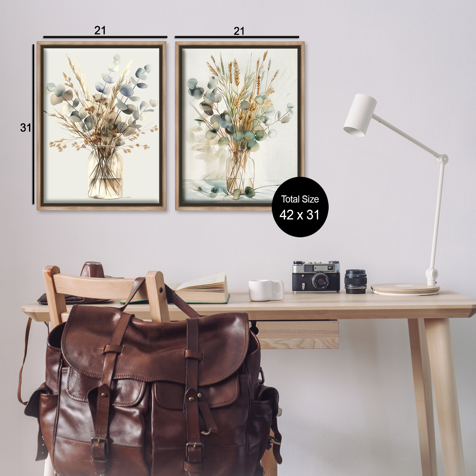 Stupell Industries Eucalyptus Jar Bouquets Plants & Flowers Painting Brown Floater Framed Canvas Art Print Wall Art, 21 x 31, Set of 2