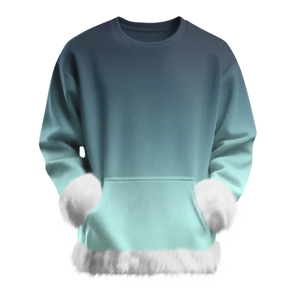 Oversized Crewneck Sweatshirts Women Faux Fur Trim Gradient Color Fleece Sweatshirt Winter Pullover Sweatshirt with Pocket,Size S-3XL