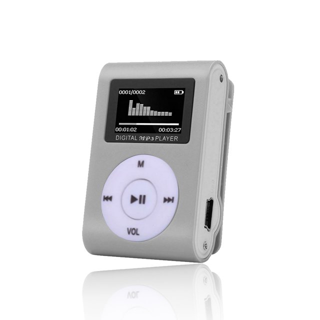 Bearachild Mini reproductor de MP3, Clip de Metal portátil, música, vídeo multimedia, interfaz de 3,5mm, reproductores de moda, pantalla, Cables de audio/vídeo Plata