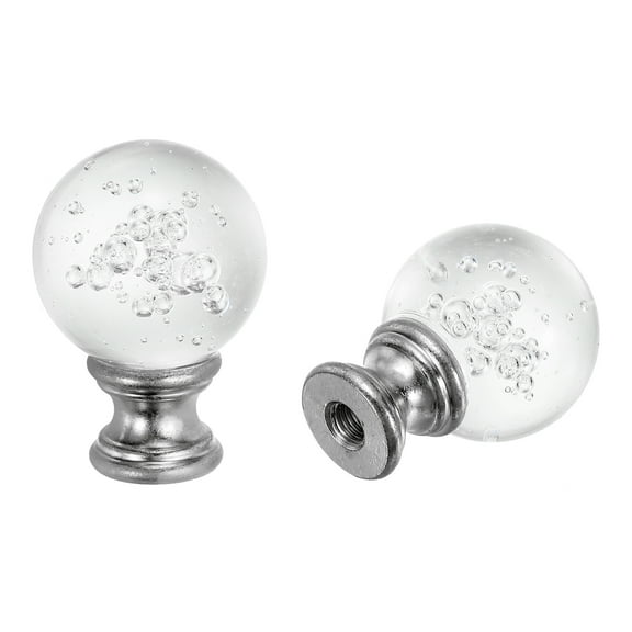Uxcell 1/4-27 Lamp Finial Cap for Lampshade Harp Top, 2Pcs Cap Nut Screw Cap Knob Clear Bubbles Ball Shaped Crystal Lamp Shade Decoration for Table Floor Lamp, Silver Tone