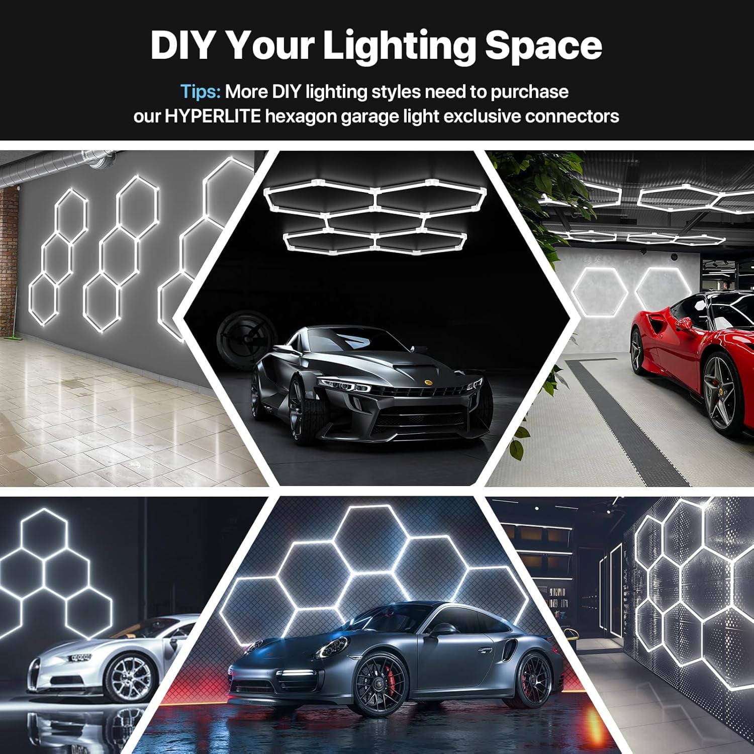 Modular Hexagon Garage Lights, for Auto Shops, Super Bright Ceiling Garage Lights, Easy Assembly