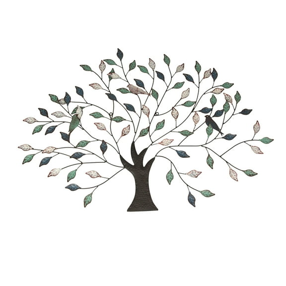 Zeckos Metal Tri Tone Leaves Birds in Branches Wall Décor 36 inch