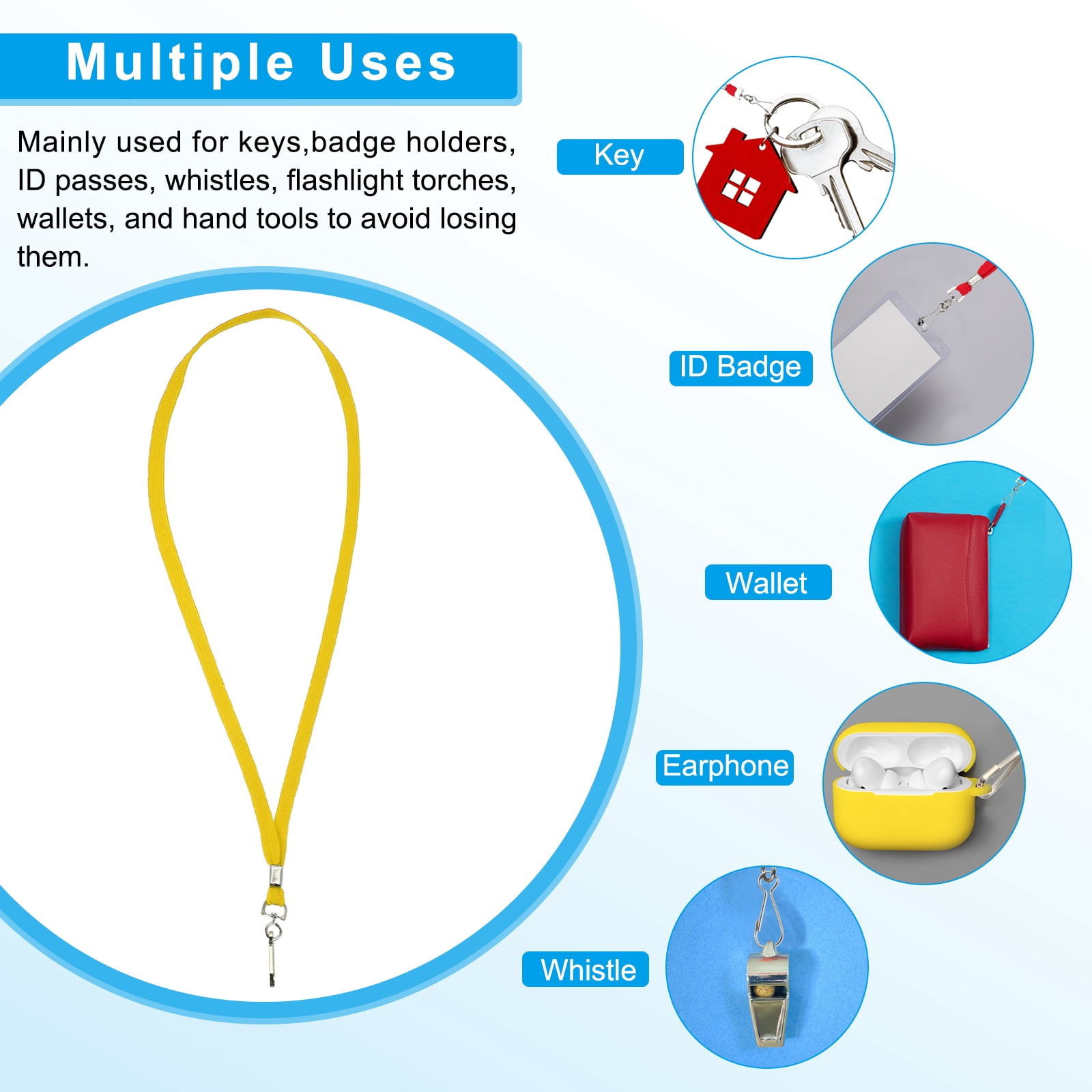 Uxcell Lanyards, 100 Pack Neck Lanyards Bulk with Swivel Hook Clip for ID Badges Holder, Keys, Office, Teachers, Yellow