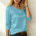 thumbnail image 5 of GEWSEY Womens Silk Satin Tops 3/4 Length Sleeve Shirts Round Neck Loose Casual Blouses Business Work Dressy Tshirts Outfits (Light Blue, XXL), 5 of 9
