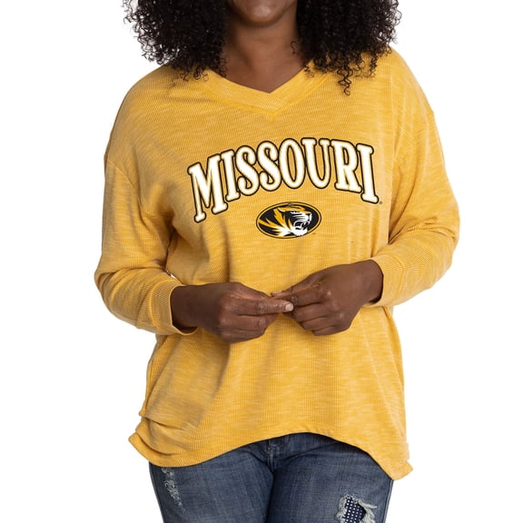 Women's Gold Missouri Tigers Oversized Bailey Long Sleeve V-Neck Tri-Blend Tunic