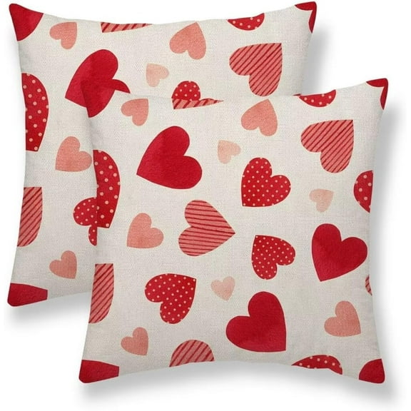 Valentines Day Pillow Covers 16x16 Set of 2, Red Pot Love Heart Valentines Day Decorations Throw Pillow Covers Outdoor Valentine Holiday Farmhouse Cushion Case Linen Square for Home Couch Sofa