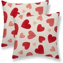 Valentines Day Pillow Covers 16x16 Set of 2, Red Pot Love Heart Valentines Day Decorations Throw Pillow Covers Outdoor Valentine Holiday Farmhouse Cushion Case Linen Square for Home Couch Sofa