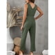 thumbnail image 4 of Women Deep V Neck Button Belted Jumpsuit Pure Color Fashionable Slimming Women Sleeveless Jumpsuit for Summer Green XXL, 4 of 6
