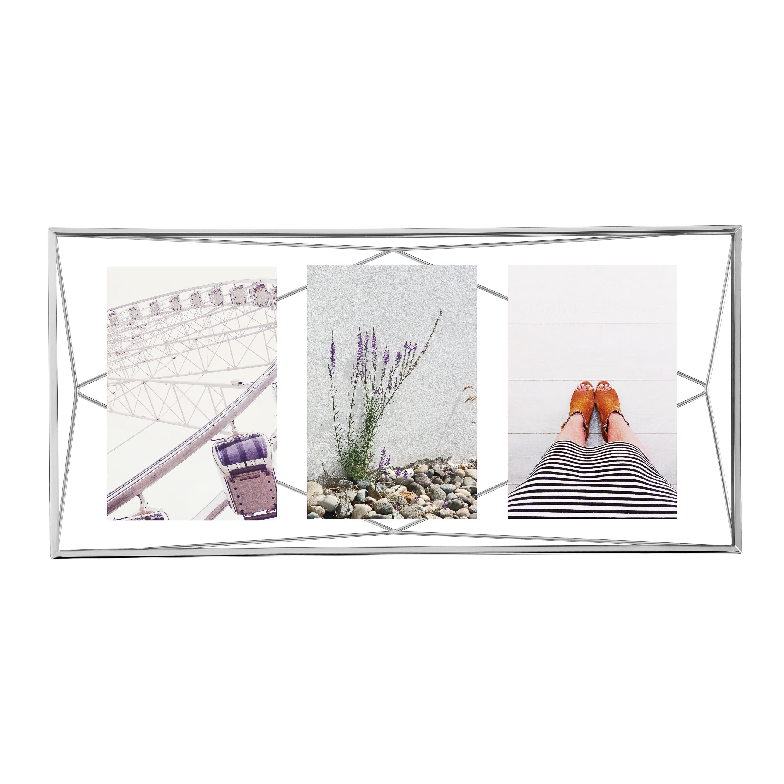 Umbra Prisma 3 Opening Multi Picture Frame, Holds Three 5x7 Photos, Chrome
