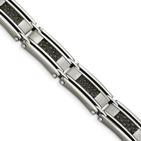 White Stainless Steel bracelet Men's 8.5 in 11 mm Genuine Leather Stingray Textured 8.5in
