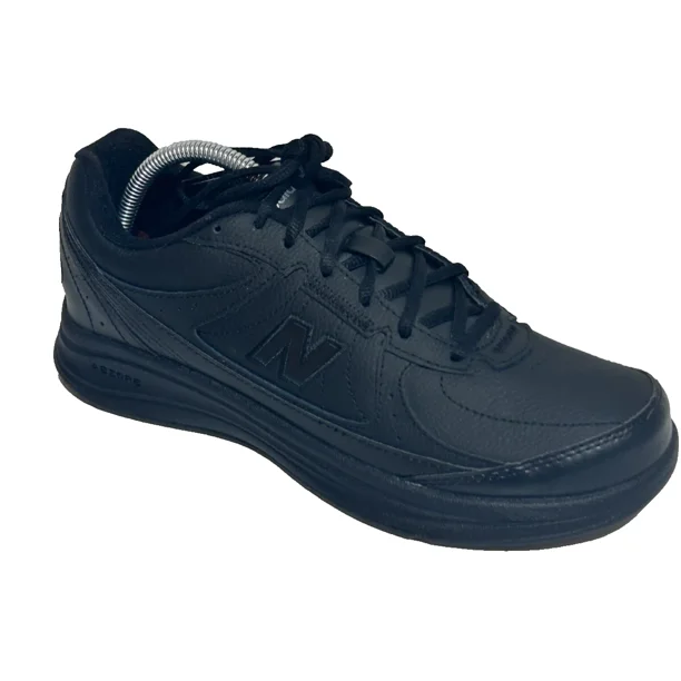 NB New Balance 577 Mens 8.5 2A Walking Shoes Black Leather Lace Up Orthopedic