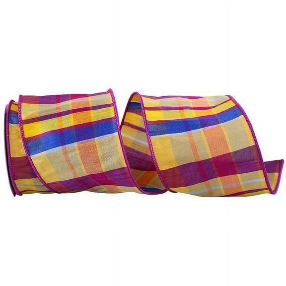 Reliant Ribbon 93637W-001-10F 4 in. 10 Yards Dupioni Boarding Plaid Wired Edge Ribbon, Multi