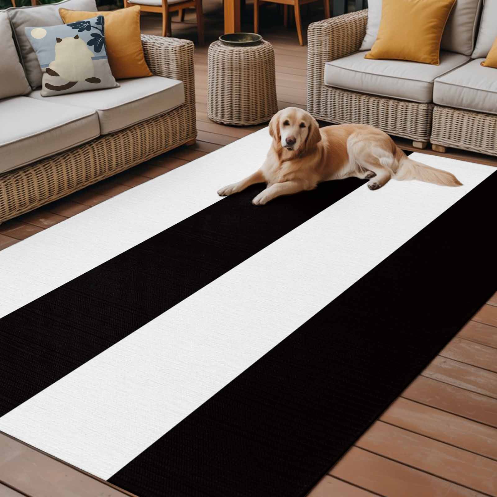 Outdoor Rug 3x5ft Black and White Stripe Pattern Large Area Rug Simple Style Indoor Outdoor Carpet Outdoor Rugs Mats for Patio Camping,RV,Front Door, Outside Decor