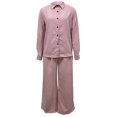 thumbnail image 4 of Cagogo Women's 2 Piece Set Long Sleeve Collared Shirt Wide Leg Pants Casual Outfit Solid Basic Tops Comfy Pants Matching Lounge Sets Travel Airport Clothes, Pink M, 4 of 7