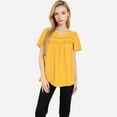 thumbnail image 4 of Women's Lace Yoke Short Sleeve Blouse with Pleated Front - Large, Yellow, 4 of 7