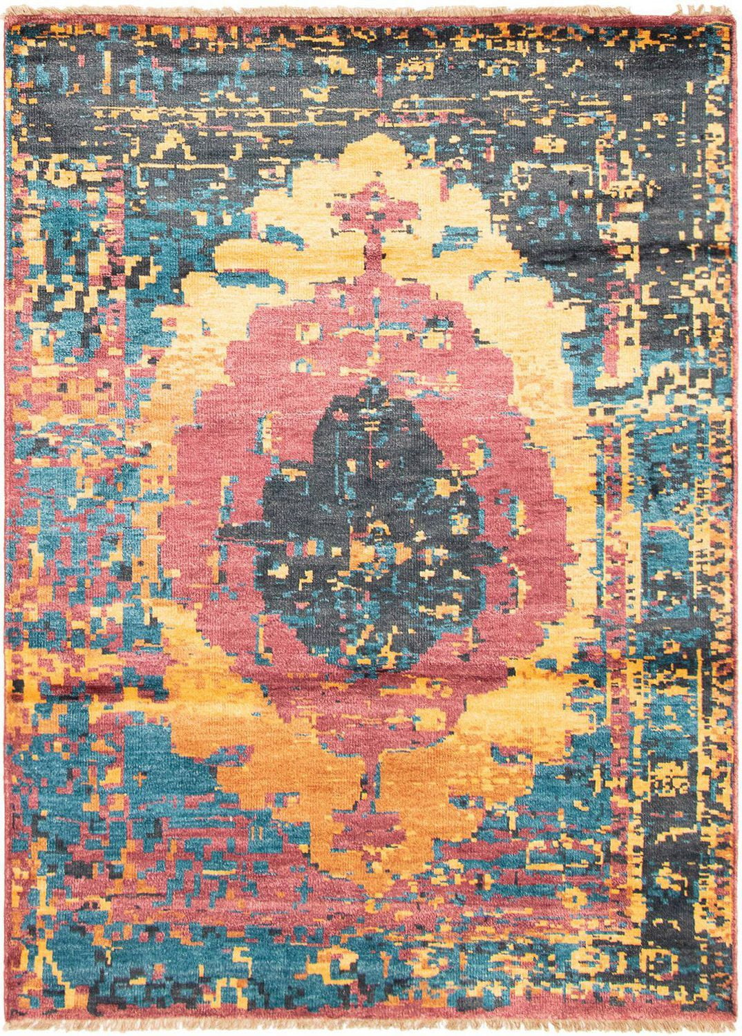 ECARPETGALLERY 5'6" x 7'7" Bordered Jules Oushak Hand-knotted Area Rug for Living Room, Dining Room and Bedroom in Red