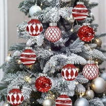 16PC Glass Christmas Ornaments Set, White Red Mercury Blown Glass Christmas Tree Ball Decorations, Luxury Xmas Hanging Teardrop Finial Faceted Reflector for Holiday Decor