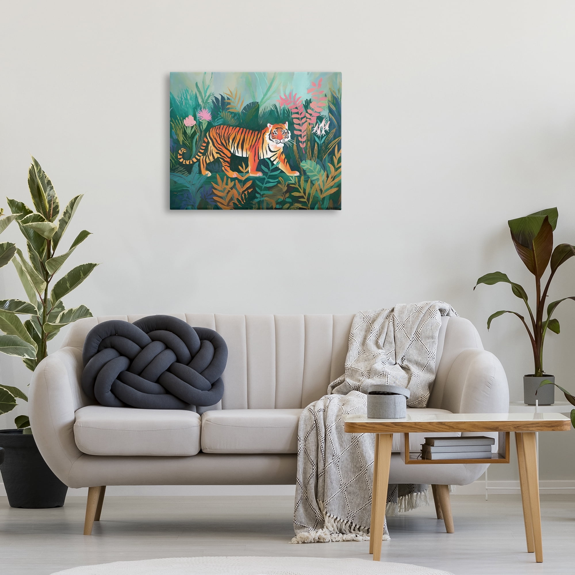 Stupell Industries Tiger in Jungle Leaves Animals & Insects Painting Gallery Wrapped Canvas Art Print Wall Art, 30 x 24
