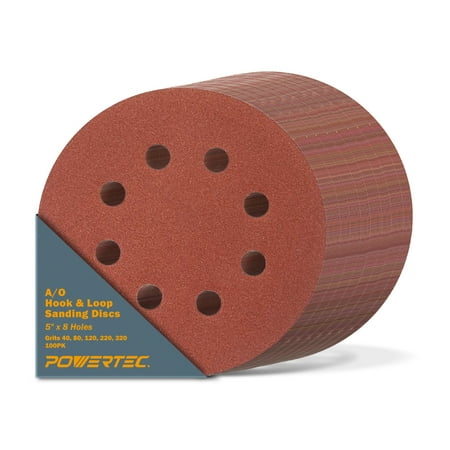 

POWERTEC Hook and Loop Sanding Disc Kit (100pcs) Assorted Grit 5 in 8 holes for Disc Sanders #45000
