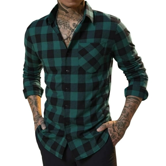 JGNGSHN Long Sleeve Plaid Shirts for Men Casual Summer Beach Shirt Big and Tall Plus Size Check Shirts Hippie Tops